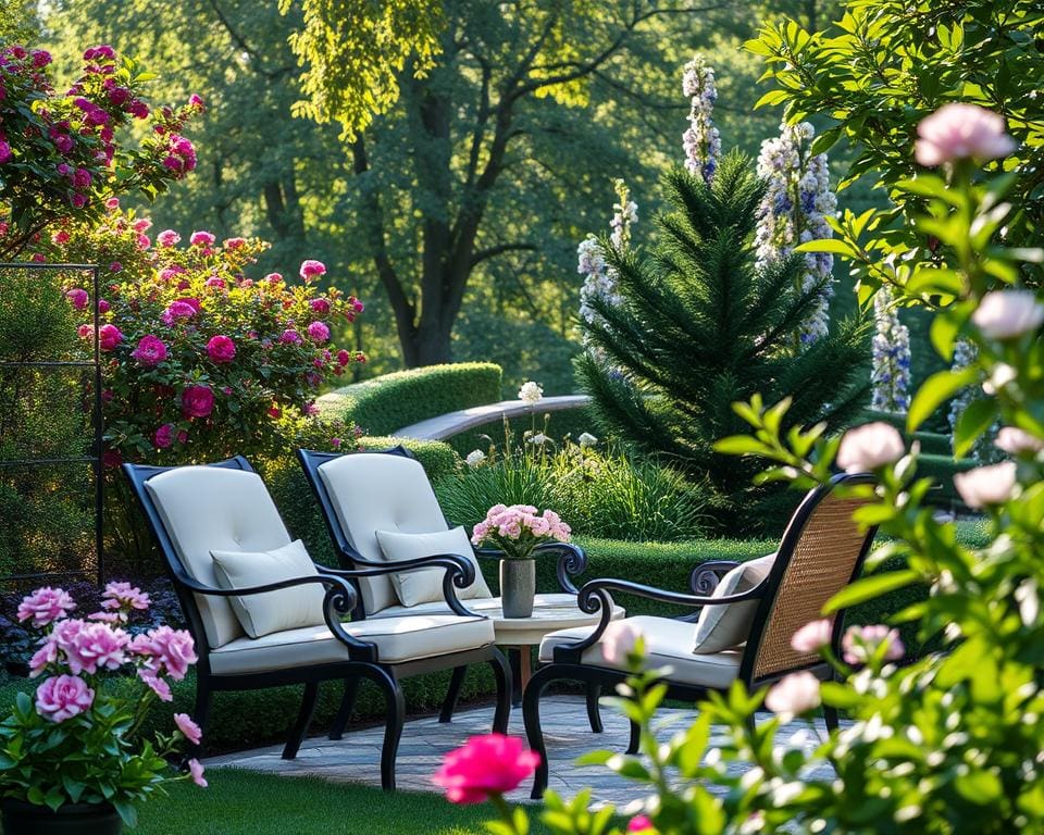 Comfortabele stoelen in de tuin