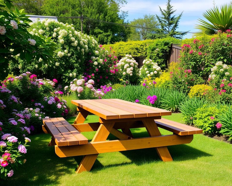 Picknicktafel in de tuin