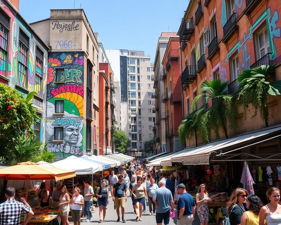 Stadswandeling door een stad vol street art en levendige markten