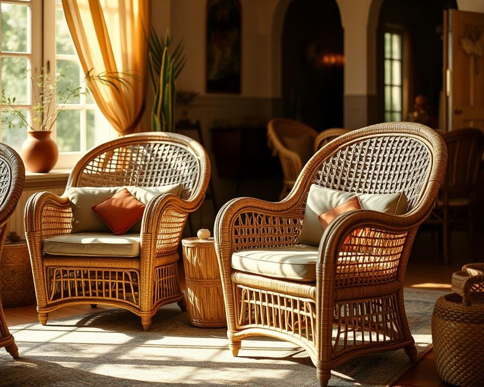 Rieten stoelen met een ingebouwd opbergvak