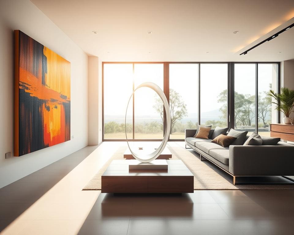kunststukken in modern huis