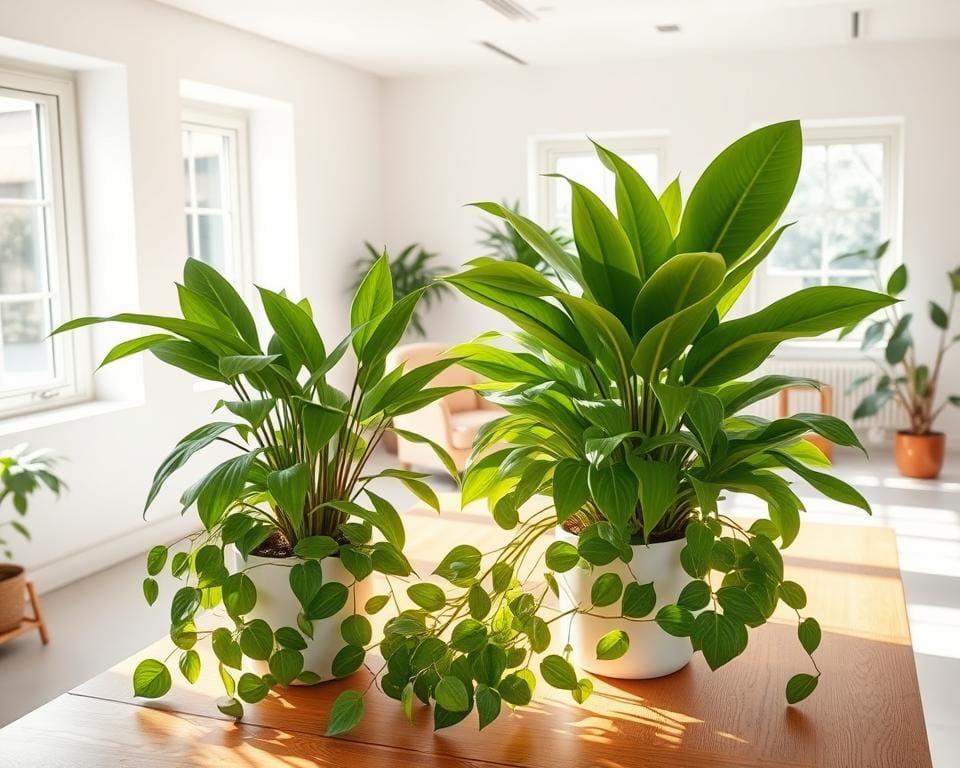 groene planten in de werkkamer