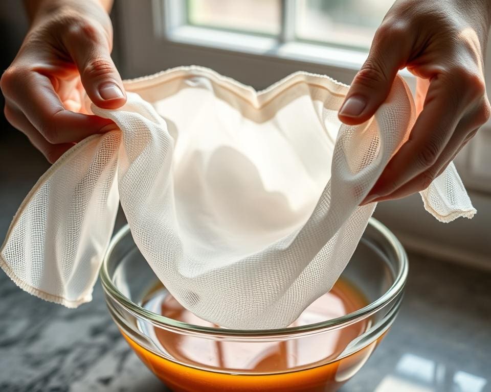 kaasdoek gebruiken voor het zeven van vloeistoffen
