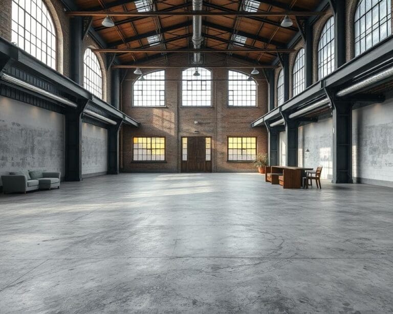 Een stoere betonlook vloer in een industrieel interieur