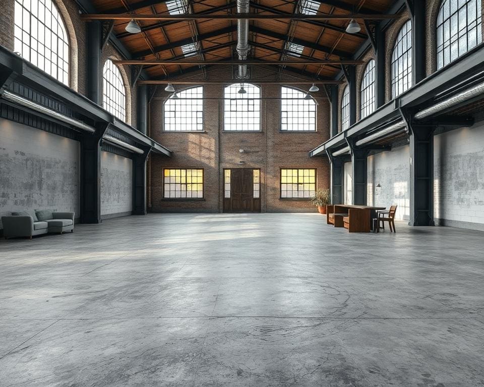 Een stoere betonlook vloer in een industrieel interieur