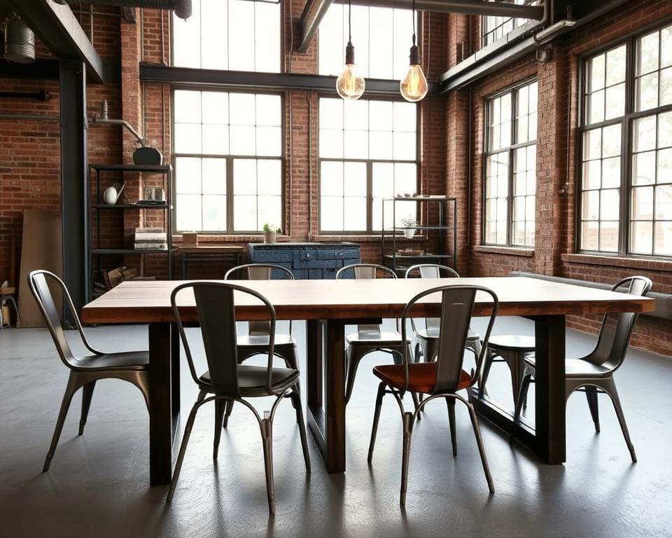 Welke tafel past bij een industrieel interieur?