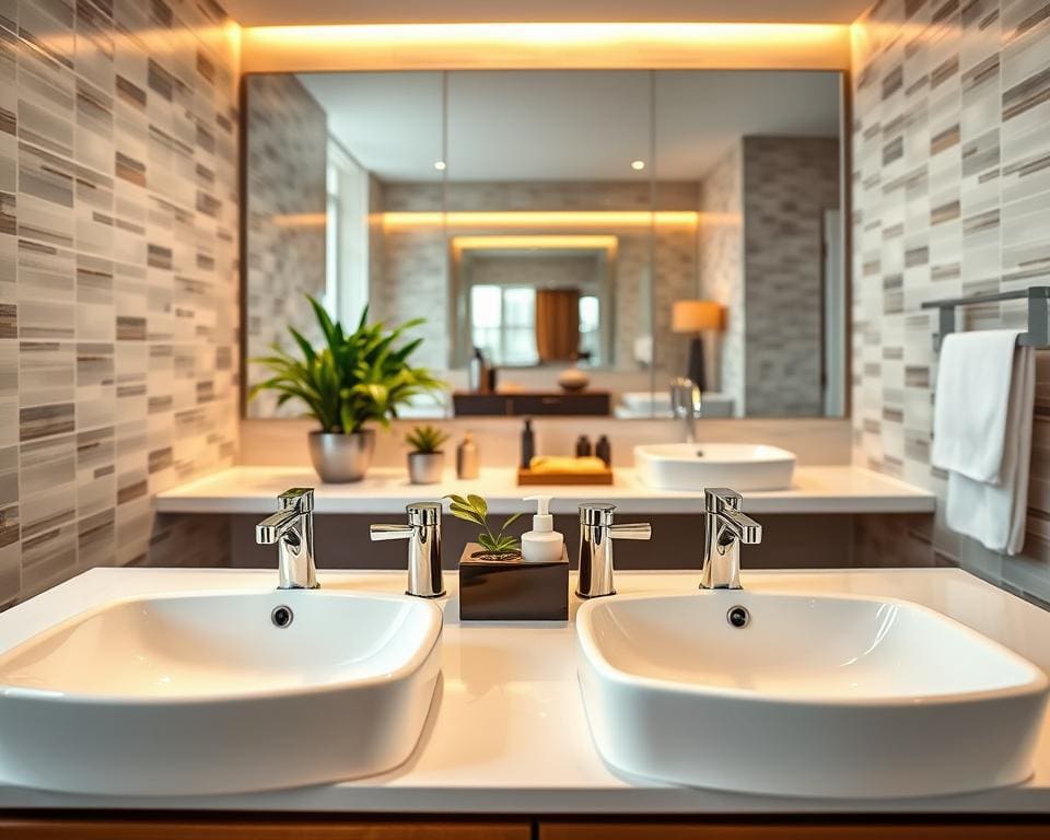 Dubbele wastafel in de badkamer